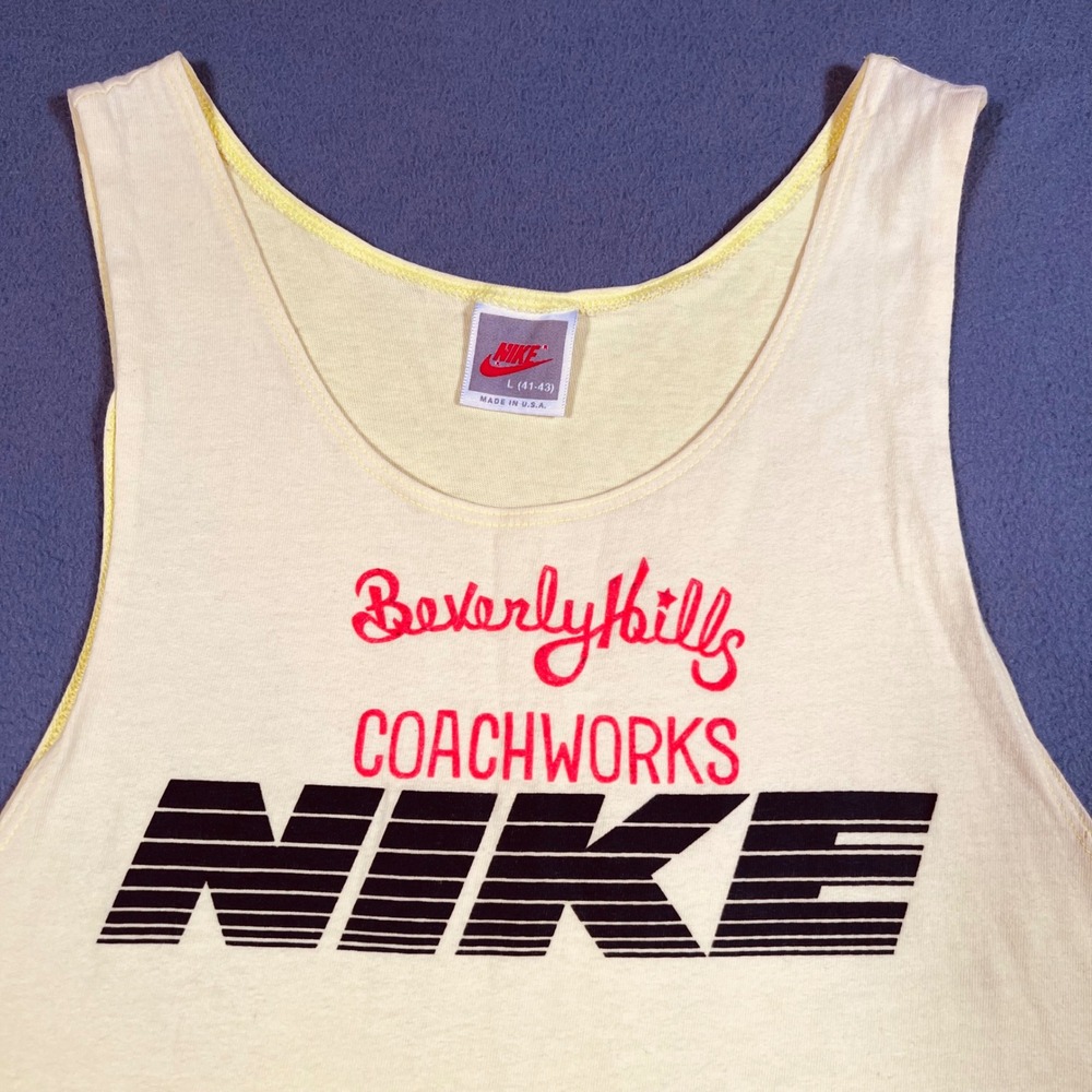 VTG Nike Beverly Hills Coachworks Racing Tank Top Mens Large L Made in USA 80s‎